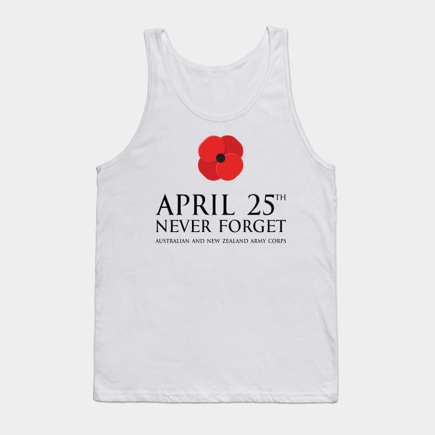 Anzac day remembrance day 25th April Australian and New Zealand Army Corps with poppy flower - Never  forget Black 2 Tank Top by FOGSJ